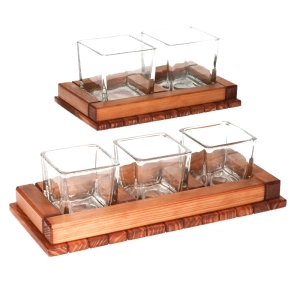 Zestaw Drewniano-Szklanych Salaterników. 