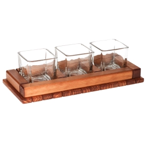 Pojemnik kuchenny drewniano-szklany trójdzielny. 