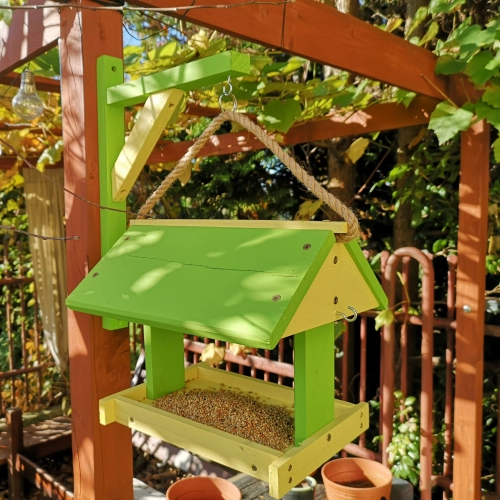 Drewniany karmnik do samodzielnego montażu, żółto-zielony