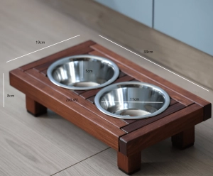 Stelaż drewniany miski dla psa lub kota 2x0,45 ciemne